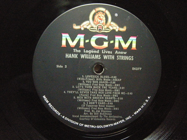 Hank Williams : The Legend Lives Anew - Hank Williams With Strings (LP, Comp)