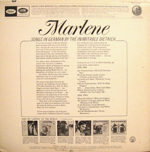 Marlene Dietrich : Songs In German By The Inimitable Dietrich (LP, Album, Los)