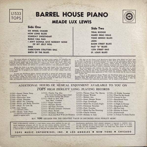 Meade "Lux" Lewis : Barrel House Piano (LP, Album)