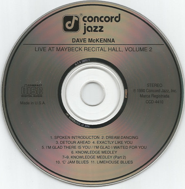 Dave McKenna : Live At Maybeck Recital Hall - Volume Two (CD, Album)