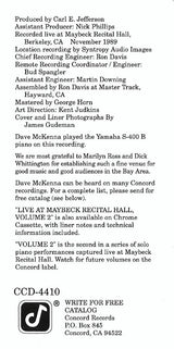 Dave McKenna : Live At Maybeck Recital Hall - Volume Two (CD, Album)