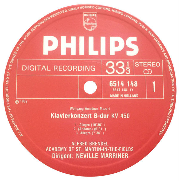Mozart*, Alfred Brendel, Academy  Of St. Martin-in-the-Fields*, Neville Marriner* : Piano Concertos K. 450 & K. 467 Klavierkonzerte (LP)