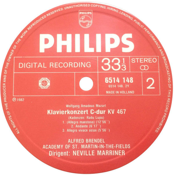 Mozart*, Alfred Brendel, Academy  Of St. Martin-in-the-Fields*, Neville Marriner* : Piano Concertos K. 450 & K. 467 Klavierkonzerte (LP)