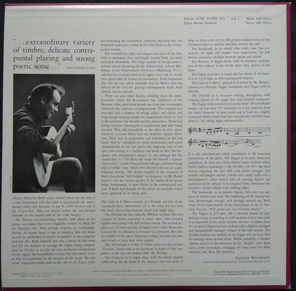 Julian Bream - Johann Sebastian Bach : Lute Suites Nos. 1 And 2 (LP, Album)