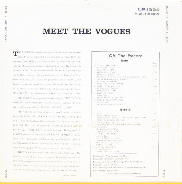 The Vogues : Meet The Vogues (LP, Album, Mono)