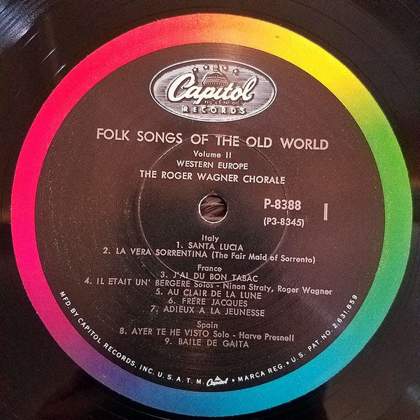 The Roger Wagner Chorale : Vol. 2 Western Europe Folk Songs Of The Old World (LP)