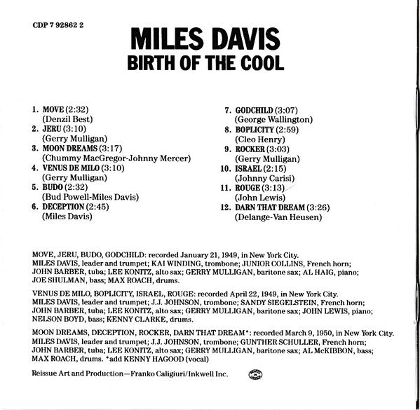 Miles Davis : Birth Of The Cool (CD, Album, Comp, RE, Cap)