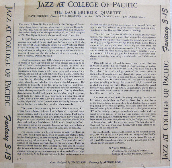The Dave Brubeck Quartet Featuring Paul Desmond : Jazz At The College Of The Pacific (10", Album, Red)