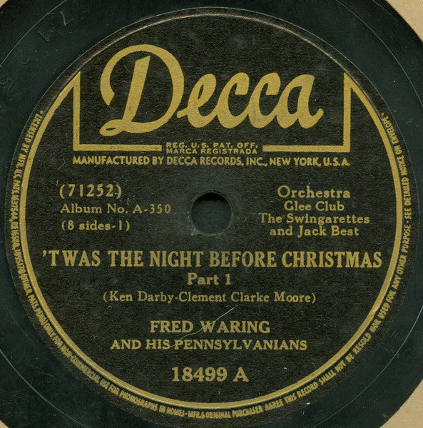 Fred Waring & The Pennsylvanians : 'Twas The Night Before Christmas (4xShellac, 10", Album)