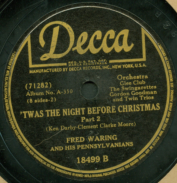 Fred Waring & The Pennsylvanians : 'Twas The Night Before Christmas (4xShellac, 10", Album)
