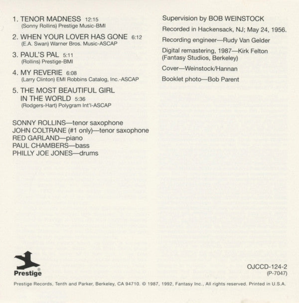 Sonny Rollins Quartet : Tenor Madness (CD, Album, RE, RM)