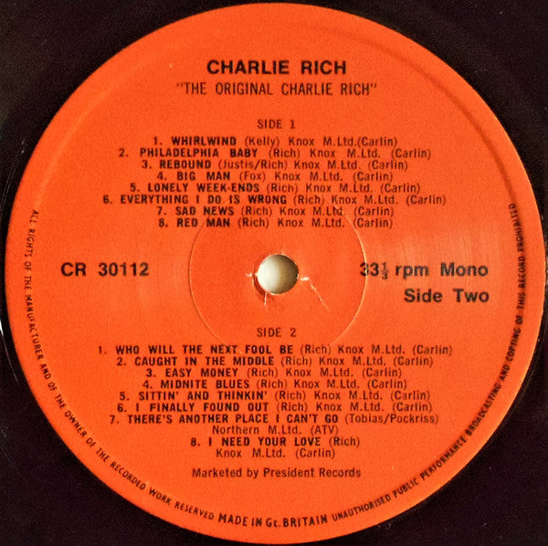 Charlie Rich : The Original Charlie Rich (LP, Comp, Mono)