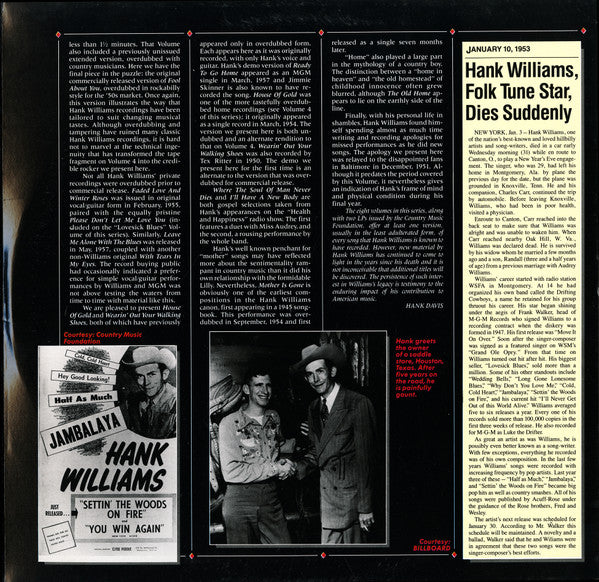 Hank Williams : I Won't Be Home No More: June 1952-September 1952 (2xLP, Comp, Mono, RM)