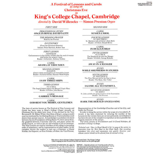 The King's College Choir Of Cambridge : Christmas - A Festival Of Lessons And Carols (LP, RE)