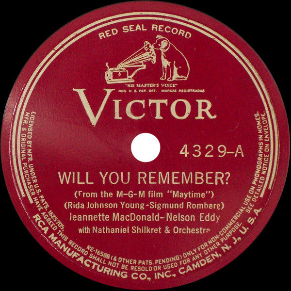Jeanette MacDonald - Nelson Eddy With Nathaniel Shilkret And His Orchestra : Will You Remember? / Farewell To Dreams (Shellac, 10", RP, Ind)