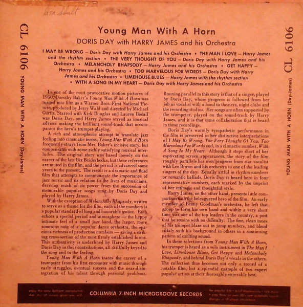 Doris Day And Harry James (2) : Young Man With A Horn (10", Album)