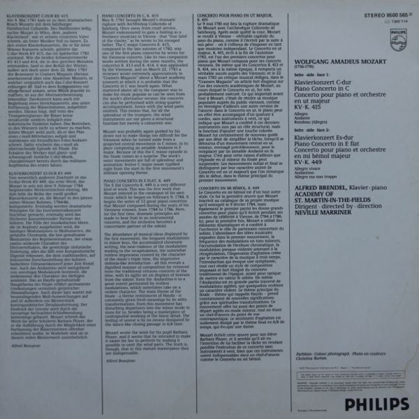 Mozart* - Alfred Brendel, Academy Of St. Martin-In-The-Fields*, Neville Marriner* : Klavierkonzerte KV 415 & KV 449 (LP)