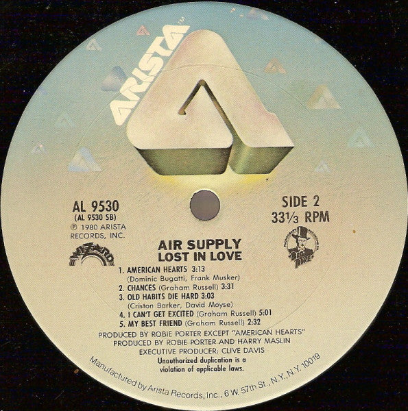 Air Supply : Lost In Love (LP, Album, Club, CRC)