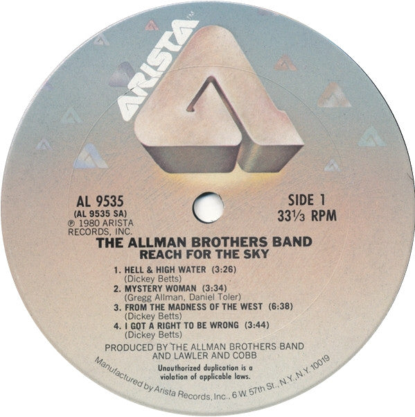 The Allman Brothers Band : Reach For The Sky (LP, Album, San)