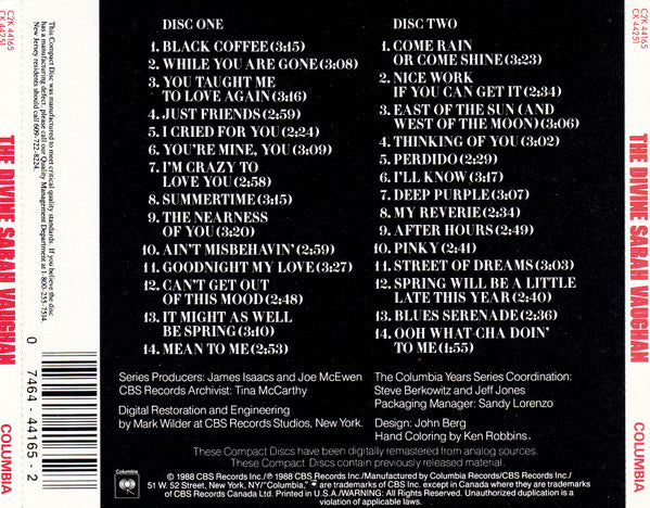 Sarah Vaughan : The Divine Sarah Vaughan (The Columbia Years 1949-1953) (2xCD, Comp)