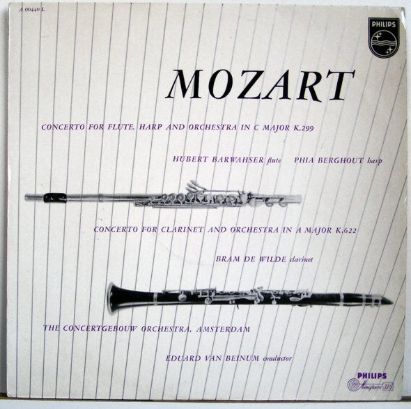 Mozart* / The Concertgebouw Orchestra, Amsterdam*, Hubert Barwahser, Phia Berghout, Bram De Wilde, Eduard van Beinum : Concerto For Flute, Harp & Orchestra K.299 / Concerto For Clarinet & Orchestra K.622  (LP, Mono)