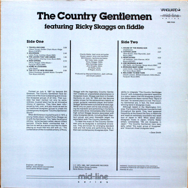 The Country Gentlemen : The Country Gentlemen Featuring Ricky Skaggs On Fiddle (LP, Comp)