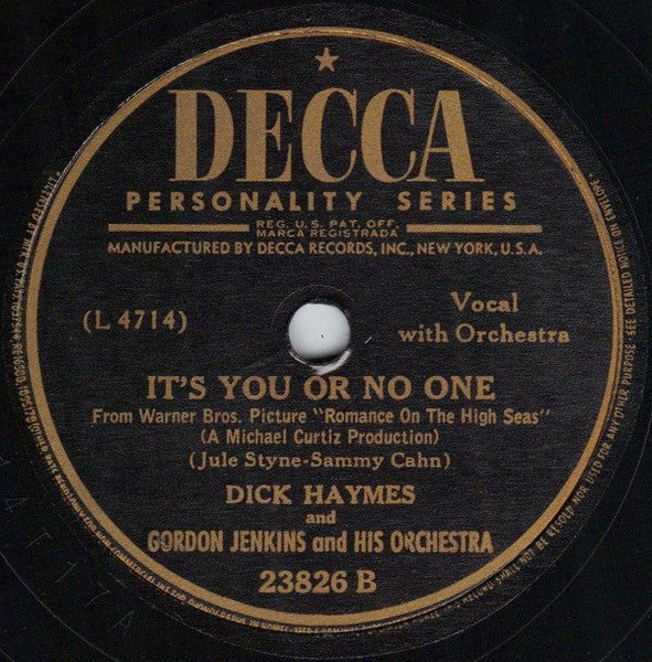 Dick Haymes And Gordon Jenkins And His Orchestra : It's Magic / It's You Or No One (Shellac, 10")