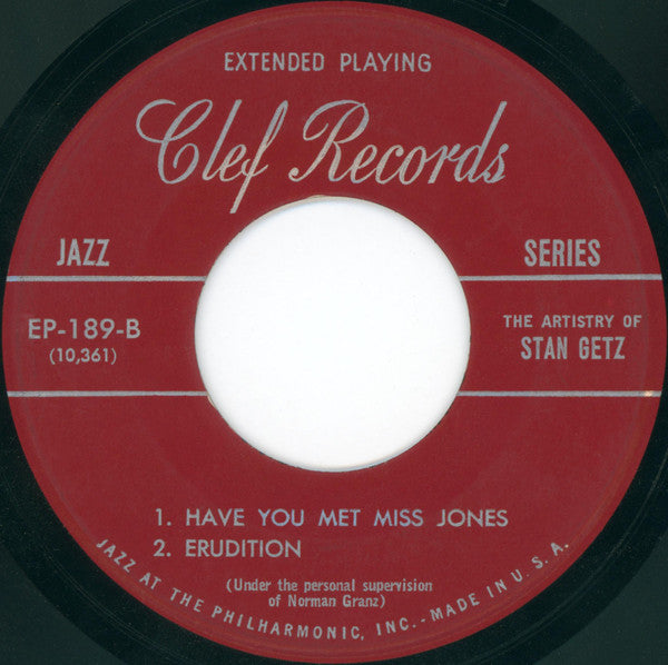Stan Getz : The Artistry Of Stan Getz (7", EP)