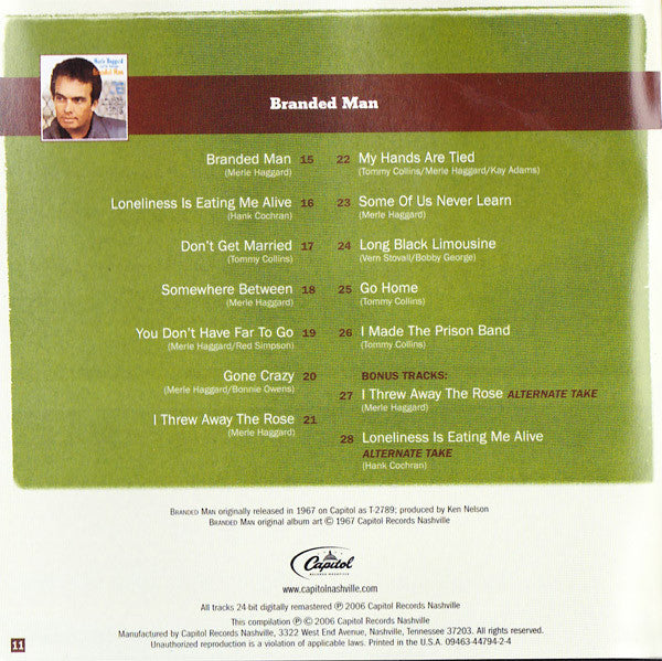 Merle Haggard And The Strangers (5) : I'm A Lonesome Fugitive / Branded Man (CD, Comp, RM)