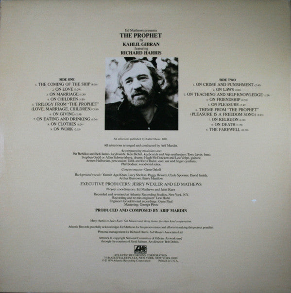 Kahlil Gibran* Featuring Richard Harris Music Composed By Arif Mardin : The Prophet (LP, Album, Pre)