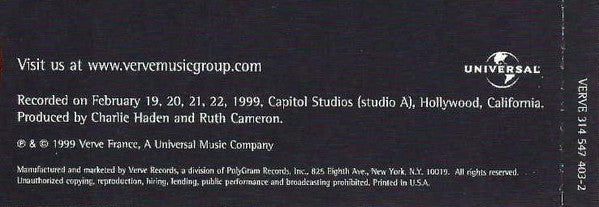 Charlie Haden Quartet West : The Art Of The Song (CD, Album)