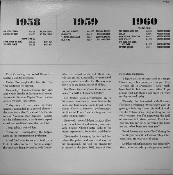 Frank Sinatra : The Great Years (3xLP, Comp, Duo)