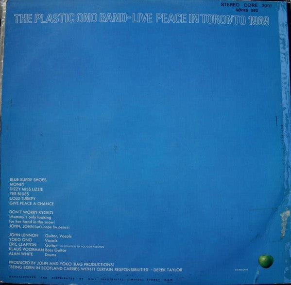 The Plastic Ono Band : Live Peace In Toronto 1969 (LP, Album)
