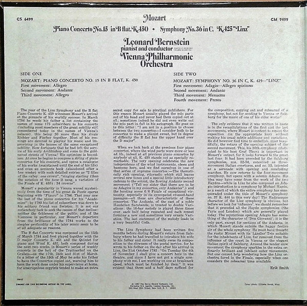 Leonard Bernstein, Wiener Philharmoniker / Wolfgang Amadeus Mozart : Mozart: Piano Concerto No. 15 In B Flat , K. 450 / Symphony No. 36 In C, K. 425 "Linz" (LP, Gat)