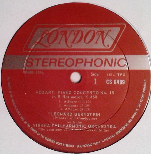 Leonard Bernstein, Wiener Philharmoniker / Wolfgang Amadeus Mozart : Mozart: Piano Concerto No. 15 In B Flat , K. 450 / Symphony No. 36 In C, K. 425 "Linz" (LP, Gat)