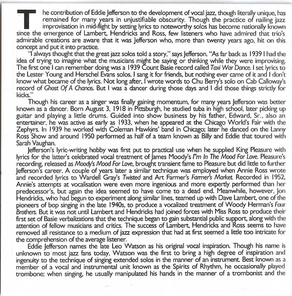 Eddie Jefferson : The Jazz Singer (CD, Album, RE, RM)