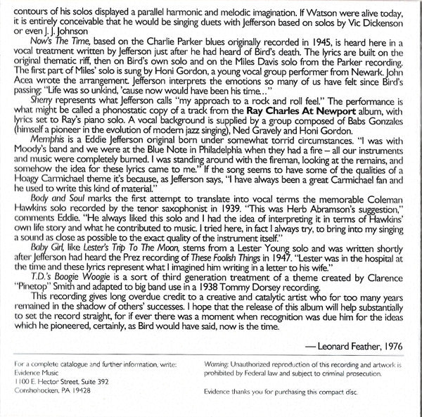 Eddie Jefferson : The Jazz Singer (CD, Album, RE, RM)