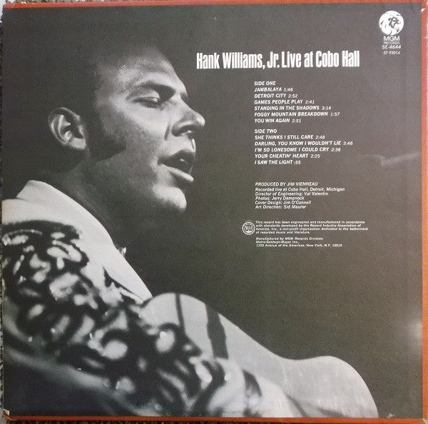 Hank Williams Jr. : Live At Cobo Hall Detroit (LP, Album, Club)