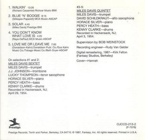 Miles Davis All Stars : Walkin' (CD, Album, RE, RM)
