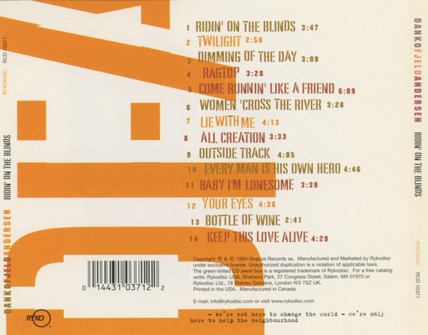Danko Fjeld Andersen : Ridin' On The Blinds (CD, Album)