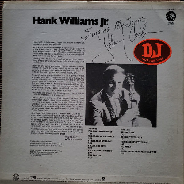 Hank Williams, Jr.* : Singing My Songs (Johnny Cash) (LP, Album, Promo)