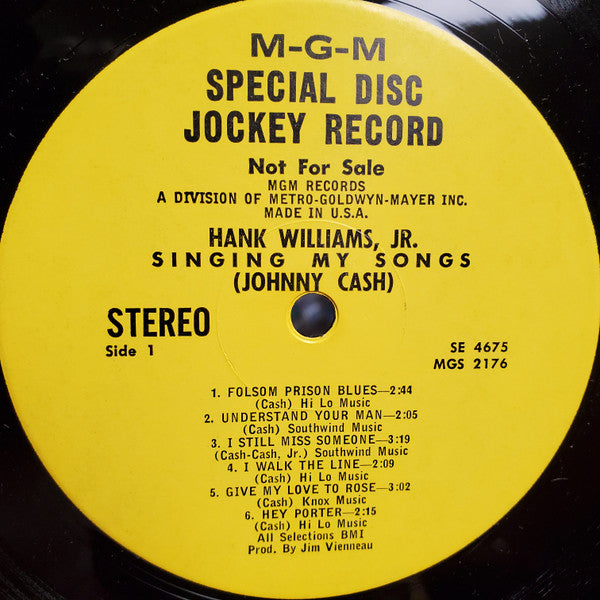Hank Williams, Jr.* : Singing My Songs (Johnny Cash) (LP, Album, Promo)