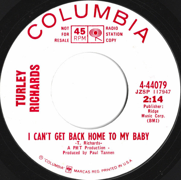 Turley Richards : I'm A Lonely Man (7", Promo)