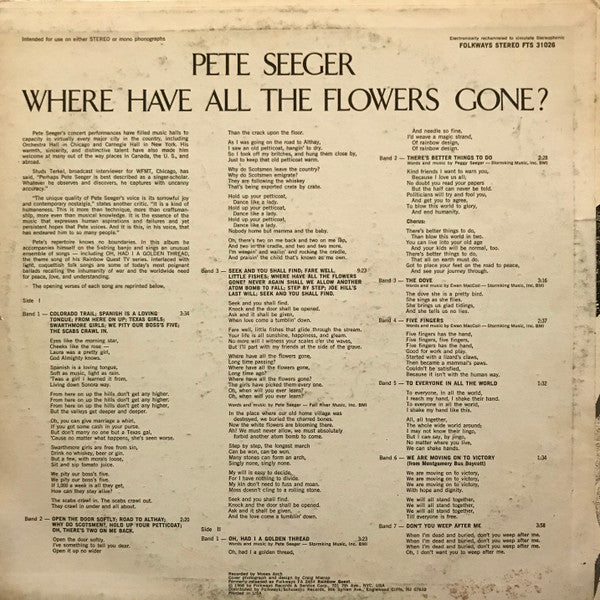 Pete Seeger : Where Have All The Flowers Gone? (LP, RE, RM)