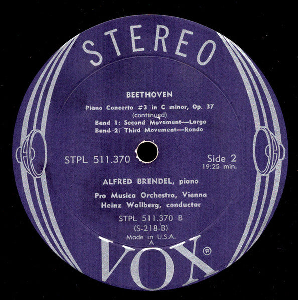 Ludwig van Beethoven, Alfred Brendel, Vienna Pro Musica Orchestra, Heinz Wallberg : Piano Concerto No. 3 In C Minor Op. 37 (LP)