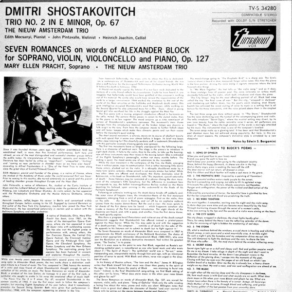 Dmitri Shostakovich, Nieuw Amsterdam Trio With Mary Ellen Pracht : Trio In E Minor, Op. 67 / Seven Romances For Soprano And Piano Trio (LP, Album)