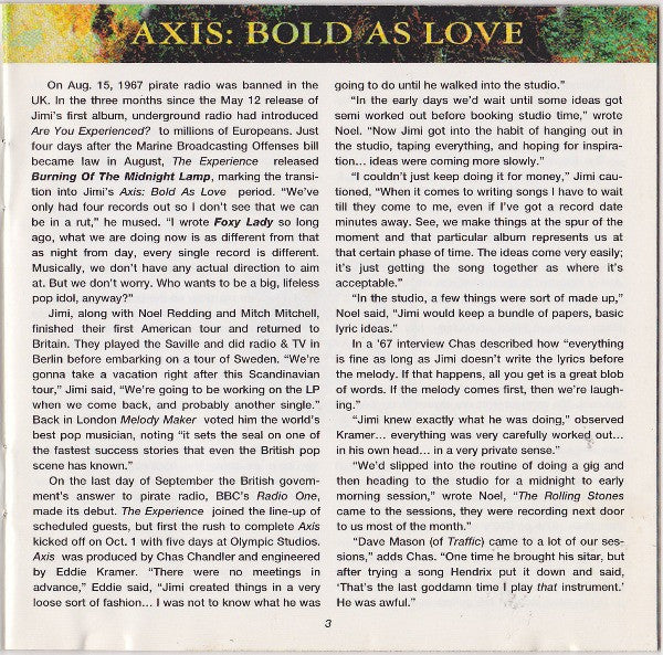The Jimi Hendrix Experience : Axis: Bold As Love (CD, Album, RE, RM, JVC)