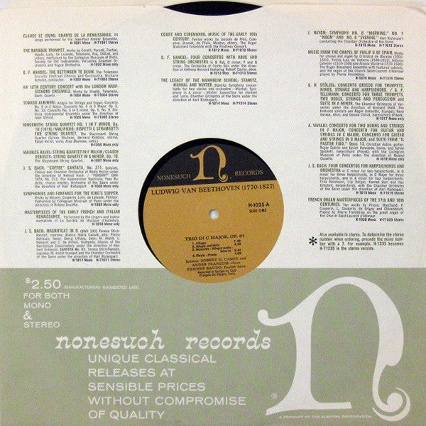 Ludwig van Beethoven : Trio In C Major, Op. 87 / Sextet In E Flat Major, Op. 71 (LP, Album, Mono)