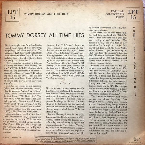 Tommy Dorsey Orchestra* : Tommy Dorsey All Time Hits (10", Comp, RE)