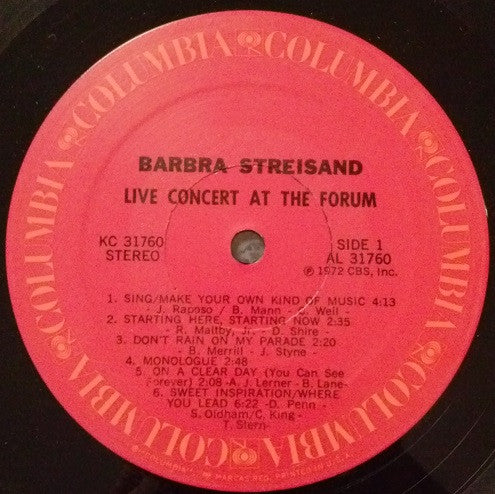Barbra Streisand : Live Concert At The Forum (LP, Album, Gat)